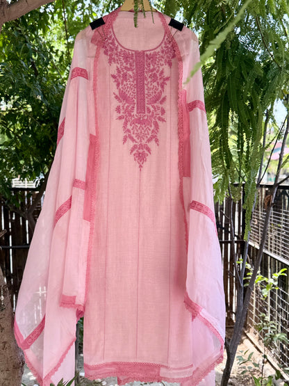 Pastel Pink Hand Work Pure Mul Chanderi U000003