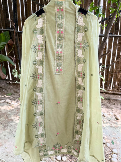 Pichwai Mul Thread Embroidery Unstitch Suit Set U000002B